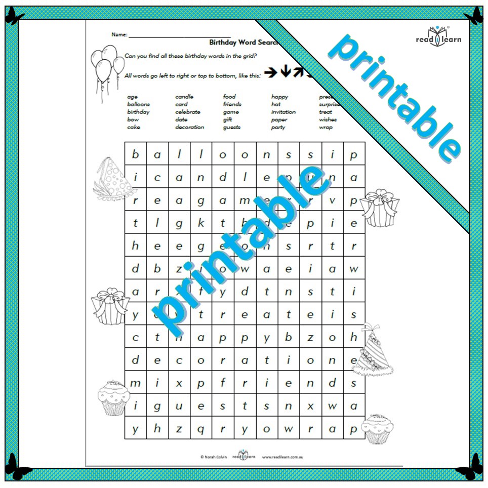 Birthday-themed Word Search