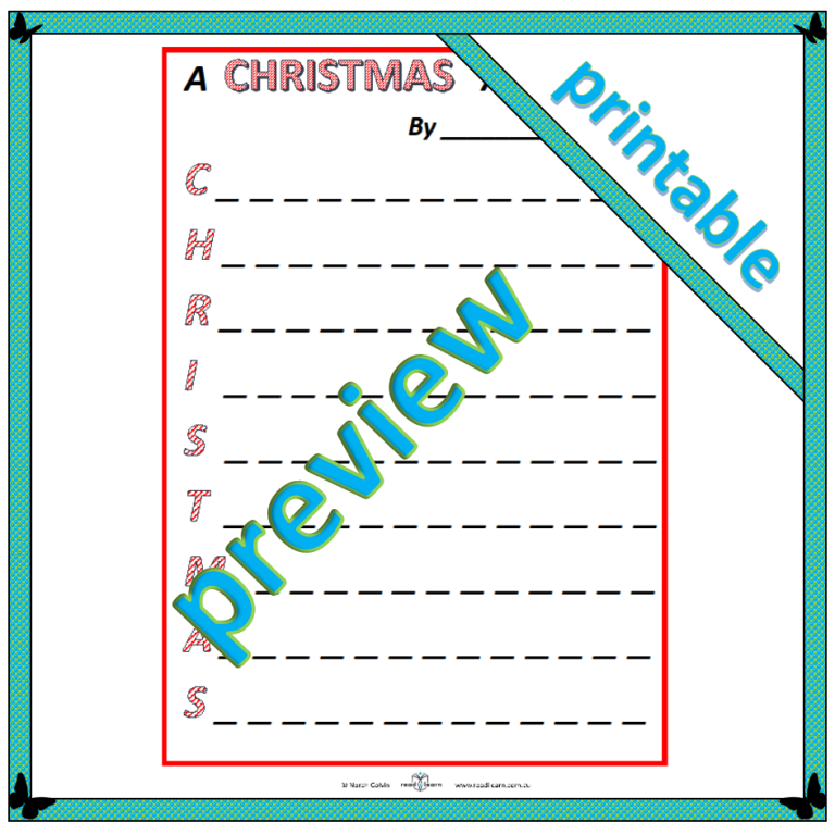 A Christmas acrostic template readilearn A Christmas acrostic template readilearn