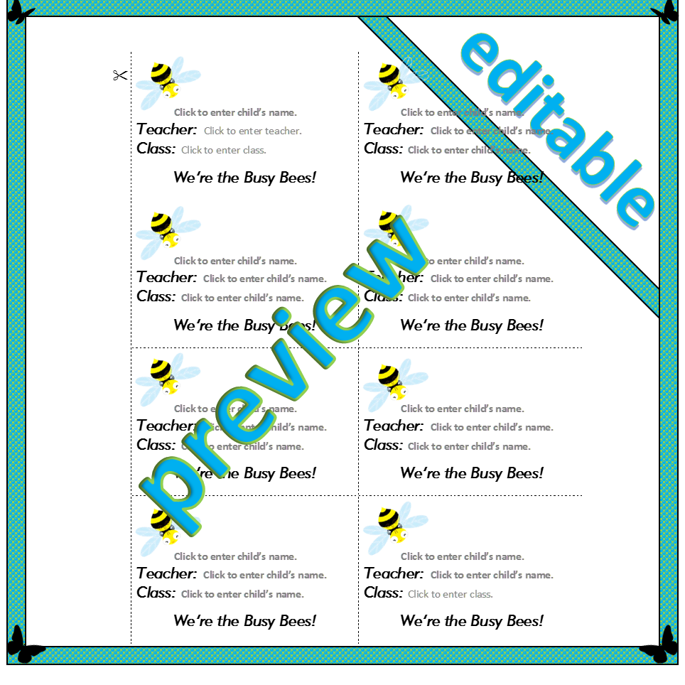 Busy Bee Name badge template readilearn