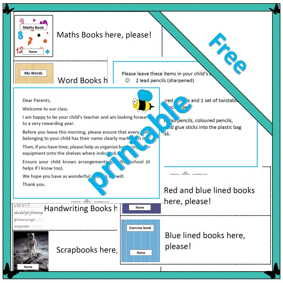 Labels for organising children’s classroom supplies